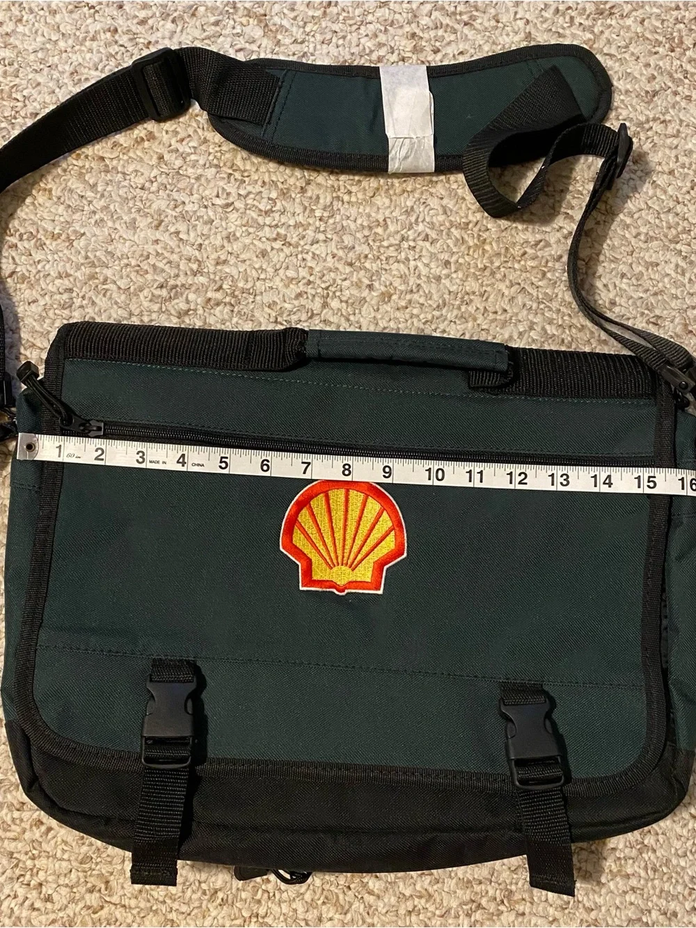 Port and Company Dark Green Messenger Bag with Shell Patch